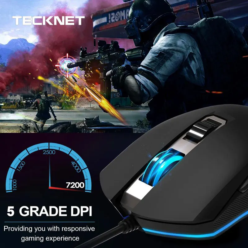 

TeckNet Mouse 7200DPI Programmable Gaming Mouse RGB Backlit USB Wired Optical Mouse Gamer Mice for PC Computer Laptop