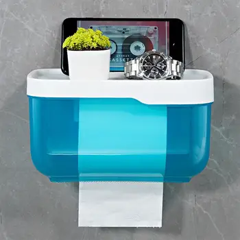 

35 Paper towel Holder Wall Mount Plastic WC Toilet Paper Holder with Storage Shelf Rack Paper Storage Box