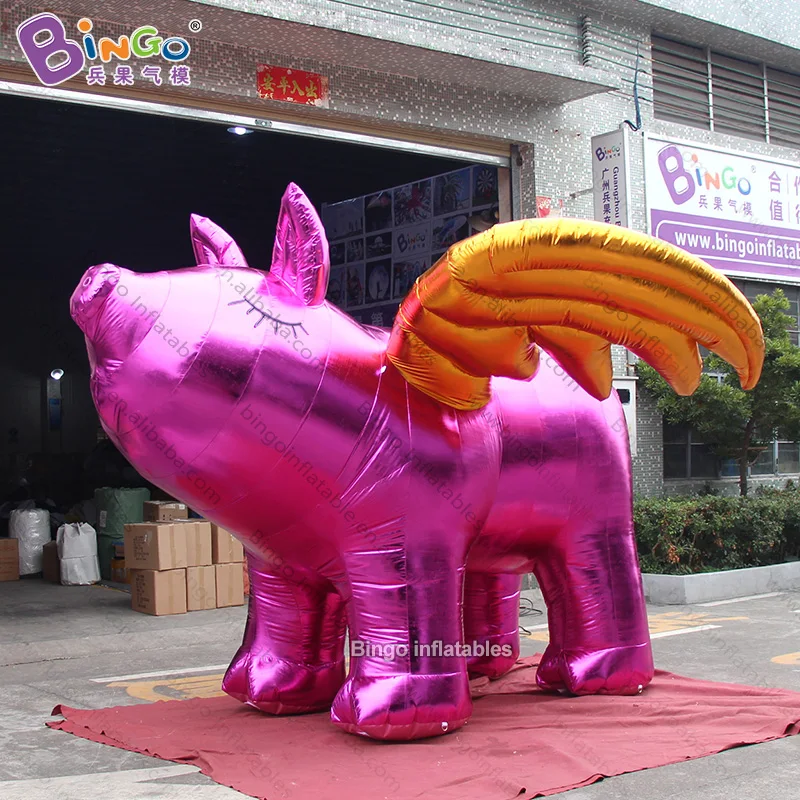 

EXQUISITE CRAFT 3.7x3.7x2.5 meters inflatable fuchsia pig with golden wings for decoration / inflatable flying pig balloon toys