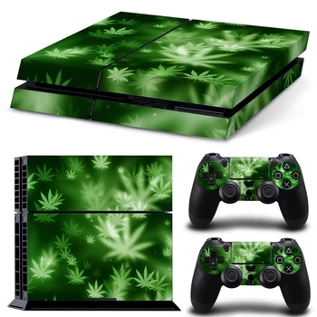 

Free drop shipping green leaves white flower for PS4 console and 2 controllers skin sticker decals covers #TN-PS4-1354