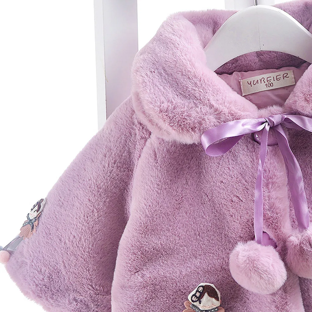 Winter Toddler Kid Baby Girls Doll Bow Thick Warm Coat Outwear Casual Plush Clothes Kids Clothes winterjas meisje roupa infantil