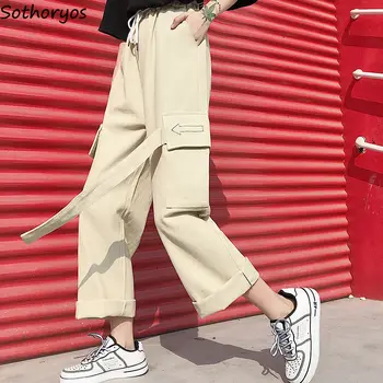 

Cargo Pants Women BF Streetwear Hip-Hop All-match Casual Unisex Couples Drawstring Elastic Waist Plus Size Korean Harajuku Kpop