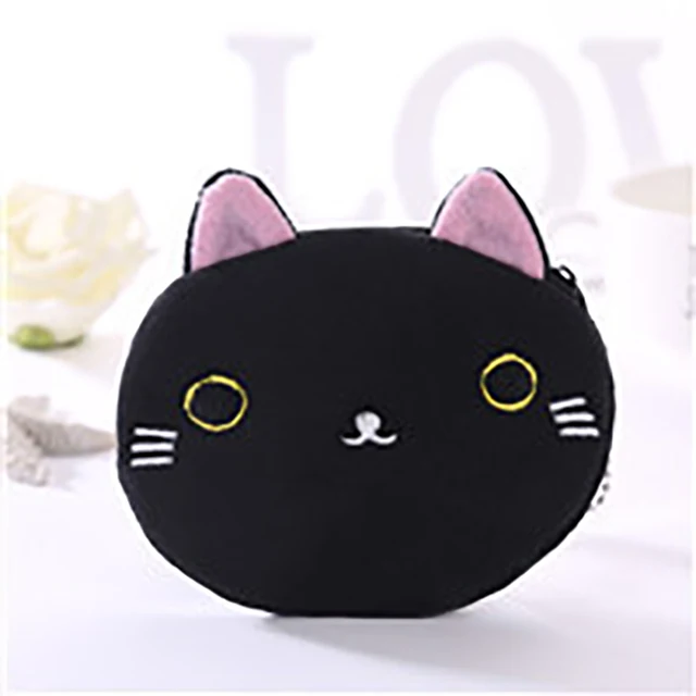 FUDEAM Soft Plush Panda Dog Rabbit Monkey Cartoon Women Coin Purse Mini Cute Zipper Girls Coin Wallet USB Cable Bag Key Wallets Black Cat