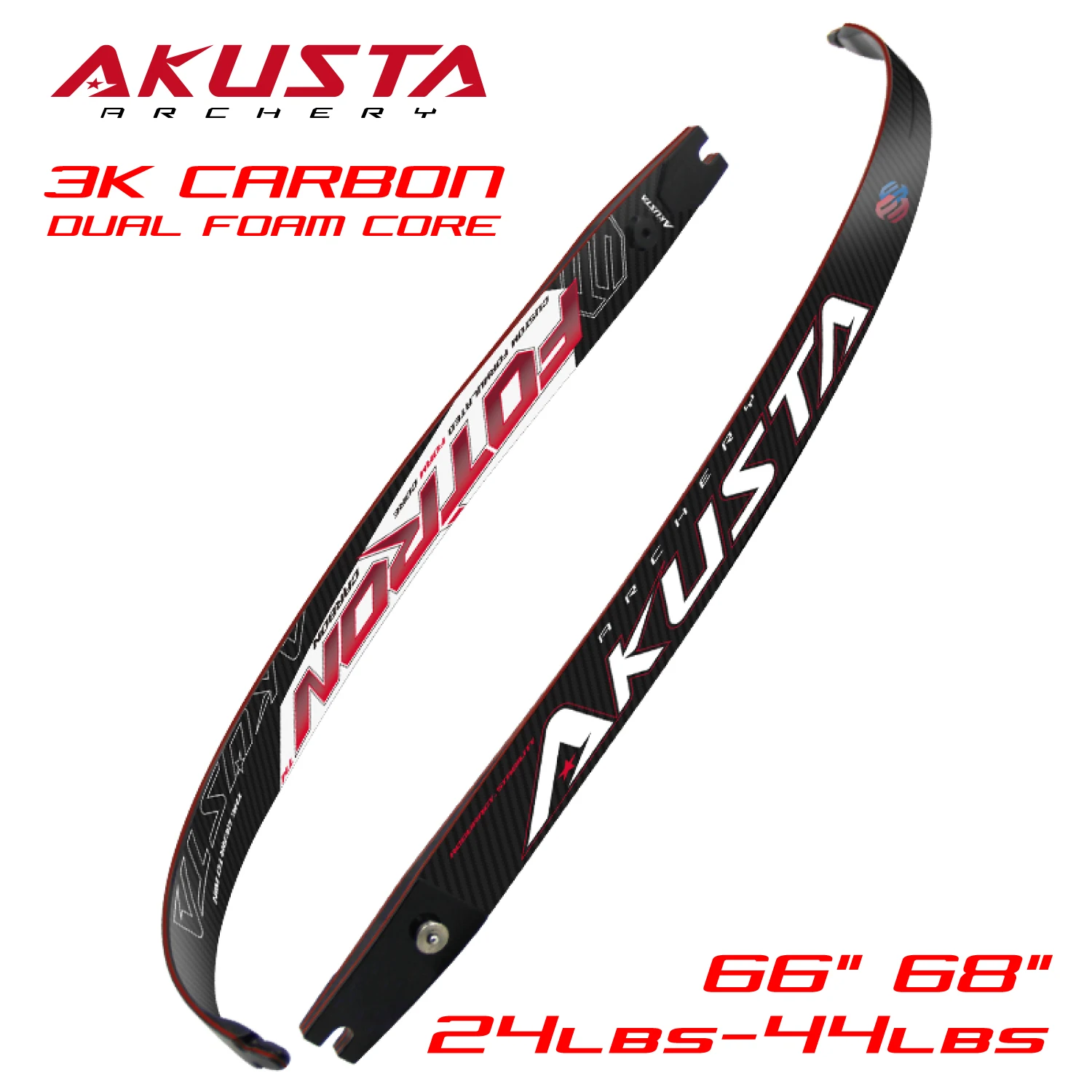 Akusta 리커브 활 ILF 림, 3K 탄소 폼 코어, 66 &68&, 24-42lbs, 포트론 시리즈 성능 타겟 슈팅