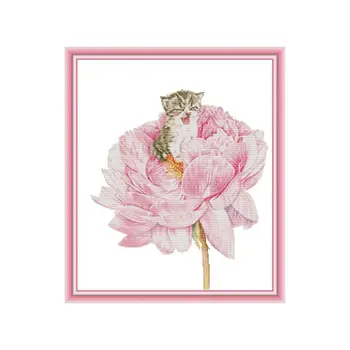 

Cat Flower DIY Handmade Needlework Counted 14CT Printed Cross Stitch Embroidery Q6PE