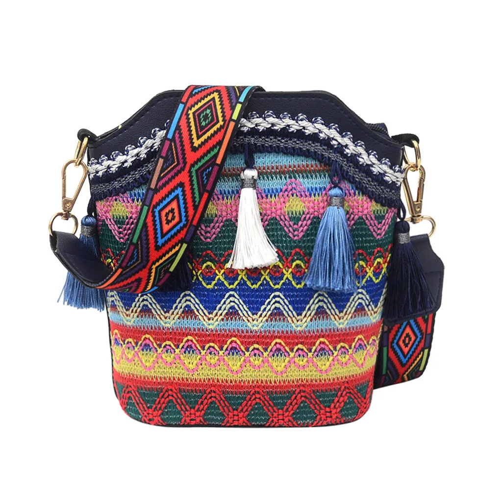 Плетеная женская сумка с перьями и кисточками, Ретро стиль, на молнии, сумки через плечо для женщин с широким плечевым ремнем, богемный стиль, torebka damsk - Цвет: C