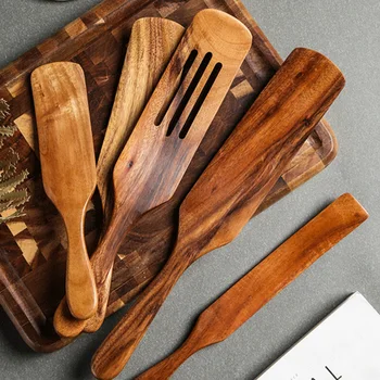 1-5pcs Slotted Spurtle Spatula Non Stick Wood Cookware 2