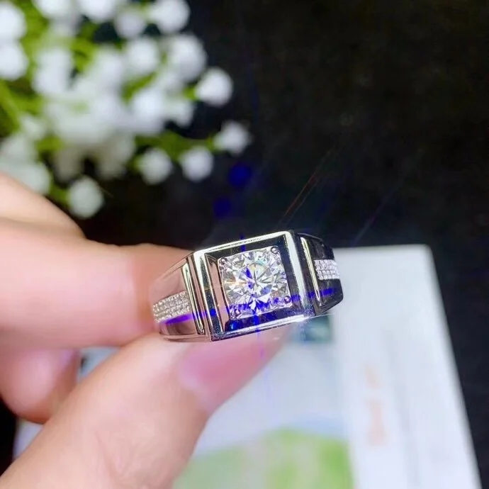 Kkmall Store круглое серебряное кольцо Moissanite 1.00ct D VVS роскошное свадебное кольцо Moissanite для мужчин серебряное кольцо 925