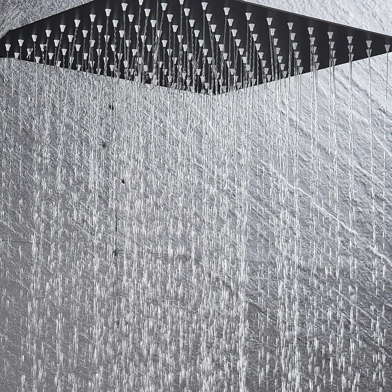 16 Inch  Black Square Shower Head Rainfall Shower Accessories Stainless Steel Top Bathroom Ultrathin Shower Head Ceiling Install 4