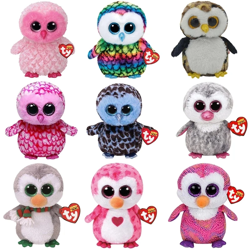 15CM Ty Big Eye Beanie Plush Animal Doll Stuffed Rainbow Barred Owl Softl Collectible Toy Children Gift