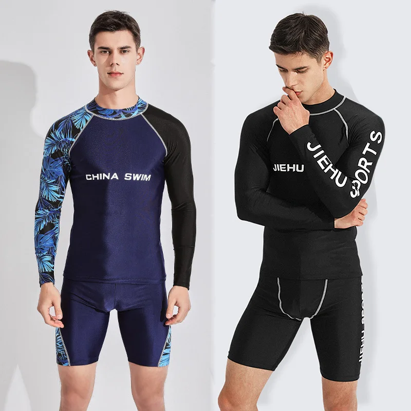 

Men's Anti-UV Surf Suit Swimwear Breathable Quick-drying Summer Male Swimming Long Sleeve T-shirt Swim Trunks Swimsuit Beachwear