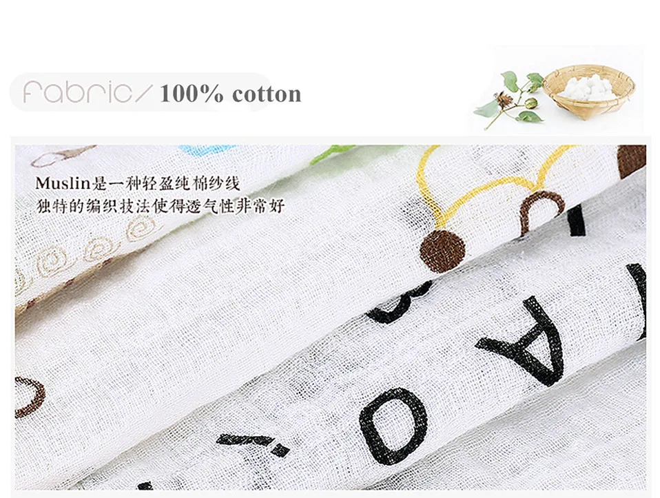 120*120CM Muslin swaddle wrap Cotton Double layer print Soft baby Blanket newborn Stroller Cover Sleepsack Gauze Bath towel