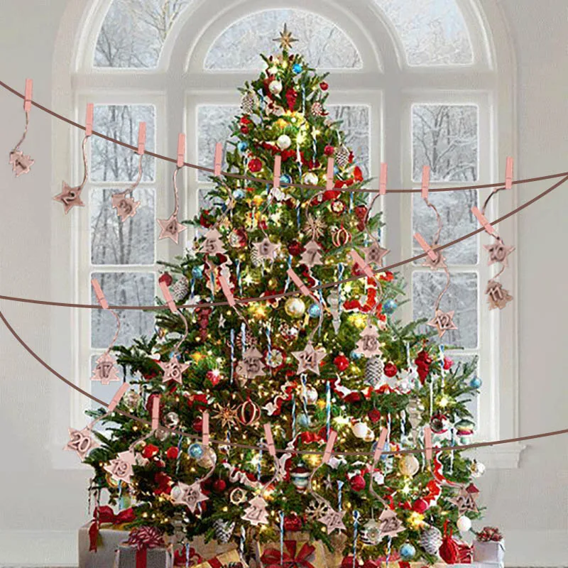 24 шт деревянная новогодняя елка Advent календарь 1-24 Количество подвесной кулон рождественские украшения для дома Navidad календарь Natal