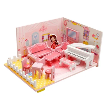 

DIY Doll Houses Custom Mini Music Living Room Villa Model Assemblys 3D Miniaturas Doll Houses Children Educationals Toys