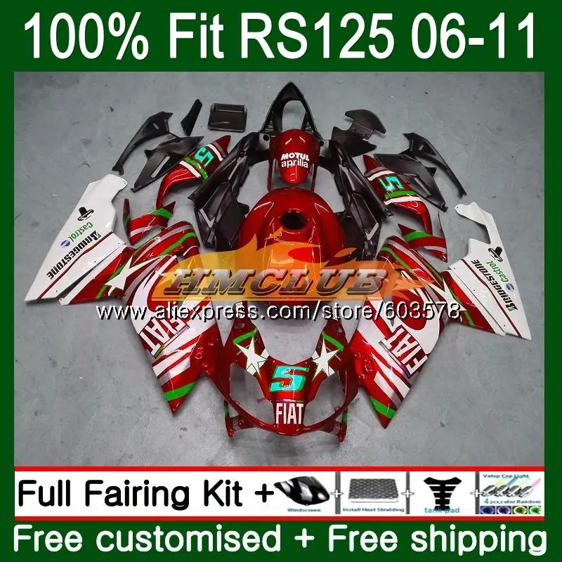 Инъекции для Aprilia RS-125 2006 2007 2008 2009 2010 2011 40CL. 19 распродажа Красный S 125 RS4 RSV125 RS125 06 07 08 09 10 11 обтекатель