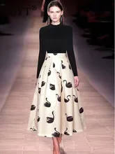 

Autumn Winter Designers Runway Dress Set Women's Party Two Piece Outfits Long Sleeve Pullover Sweater and Print Midi Skirt Suit