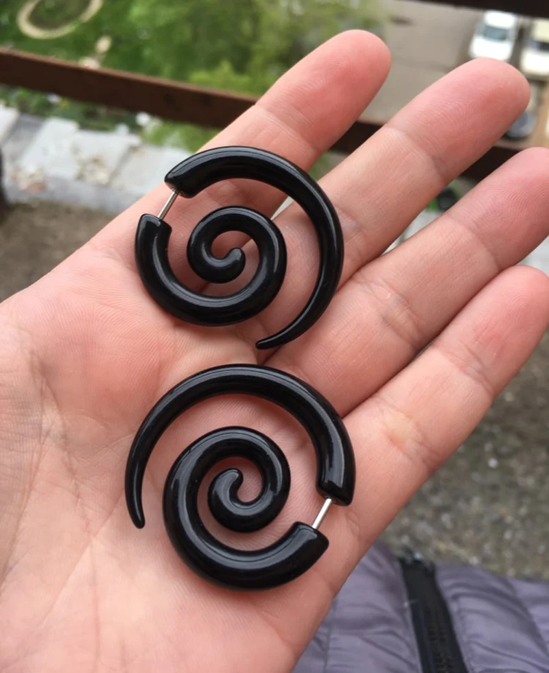 2pcs Acrylic Fake Plugs Tunnel Faux Ear Taper Gauges Swirl Wing Stud Earrings Cheater Stretcher Expander Piercing Body Jewelry - Image 6