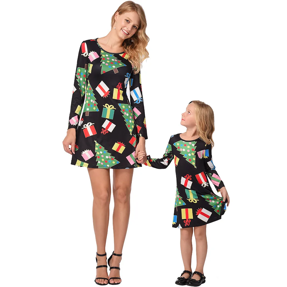 

Womens Ladies Long Dress Christmas Two Santa Tree Top Shirt Mini Dress Plus Size