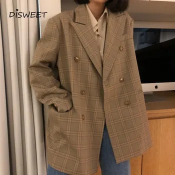 

Fashion Lattice Women'S Suit Korean Version Of The Long-Sleeved Suit Collar Loose Suit Woman Commuter Slim Autumn Suit Ladies