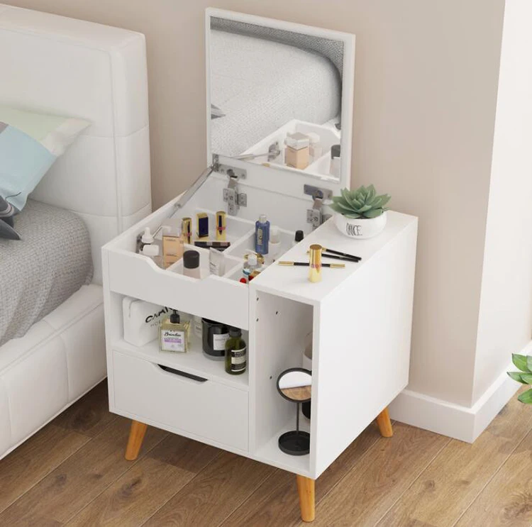 

Nordic modern wood dresser nightstand bedroom furniture dressing table with mirror drawer mini bedside table