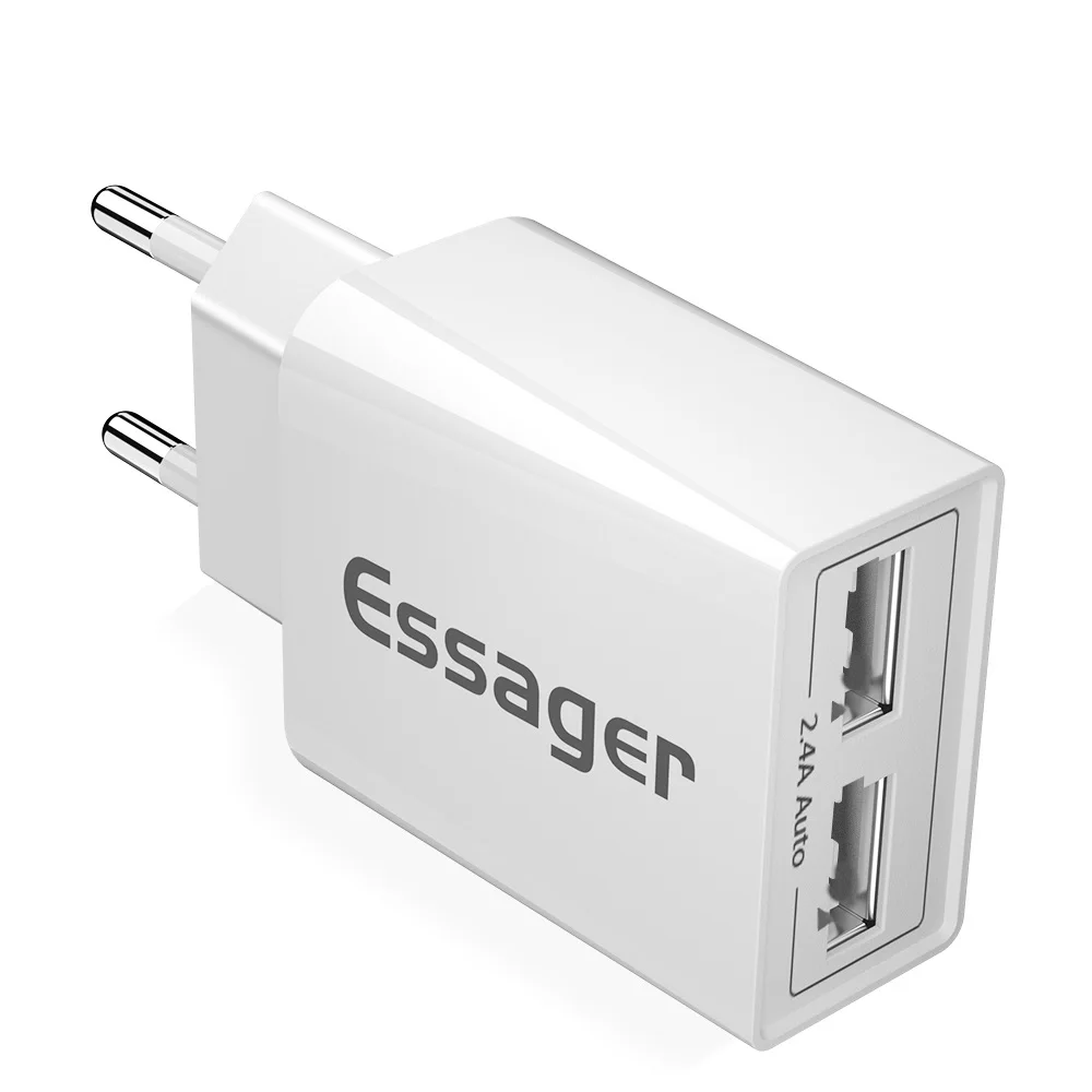 White Зарядное устройство Essager с двумя usb-портами для быстрой зарядки, настенное зарядное устройство для iPhone, samsung, Xiaomi Mi, адаптер с европейской вилкой, портативное зарядное устройство для мобильного телефона - Тип штекера: White