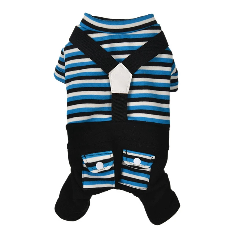 Зимняя теплая одежда для домашних животных, комбинезон в классическую полоску для собак, комбинезон для щенка с четырьмя ножками для йоркширского терьера, куртка для чихуахуа - Цвет: Синий