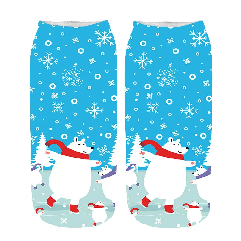 Зимние хлопковые прямые рождественские носки для мужчин и женщин, короткие носки с объемным принтом оленей, Санта Клауса, снежинки, чулочно-носочные изделия