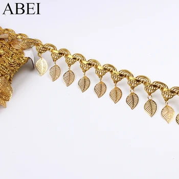 

1yard 45mm Quality Hollow Leaf Sequins Paillette Fringe Lace Braided Gold Lace Wedding Party Dress Decoration Ribbon DIY Fabric
