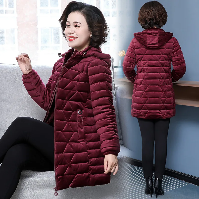 

Cotton-padded Clothes Women's Mid-length Middle-aged Mom Winter down Jacket Cotton-padded Clothes Middle-aged Gold Velvet Thick