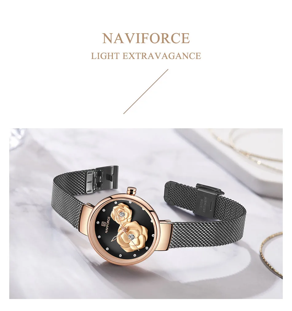 NAVIFORCE, модные повседневные женские часы, кварцевые, водонепроницаемые, Reloj Mujer, модные, женские, люксовый бренд,, часы для девушек с цветами, Новинка