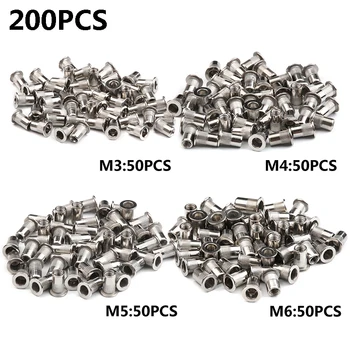 

200pcs Silver Stainless Steel Rivet Nut Flat Head Insert M3 M4 M5 M6 Screw Tools
