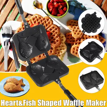 

2 Sided Heart Fish Shaped Japanese Non-Stick Casting Mold Taiyaki Bakeware Waffle Pan Maker Cake Baking Tools Pancake