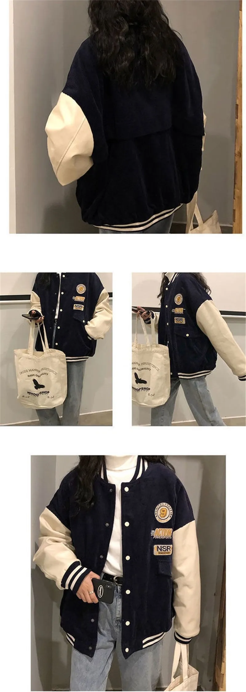 Contrasting Color Stitching Baseball Uniform Women Couple Students 2021 Spring Autumn New Retro Jacket Corduroy Coat Tide 31