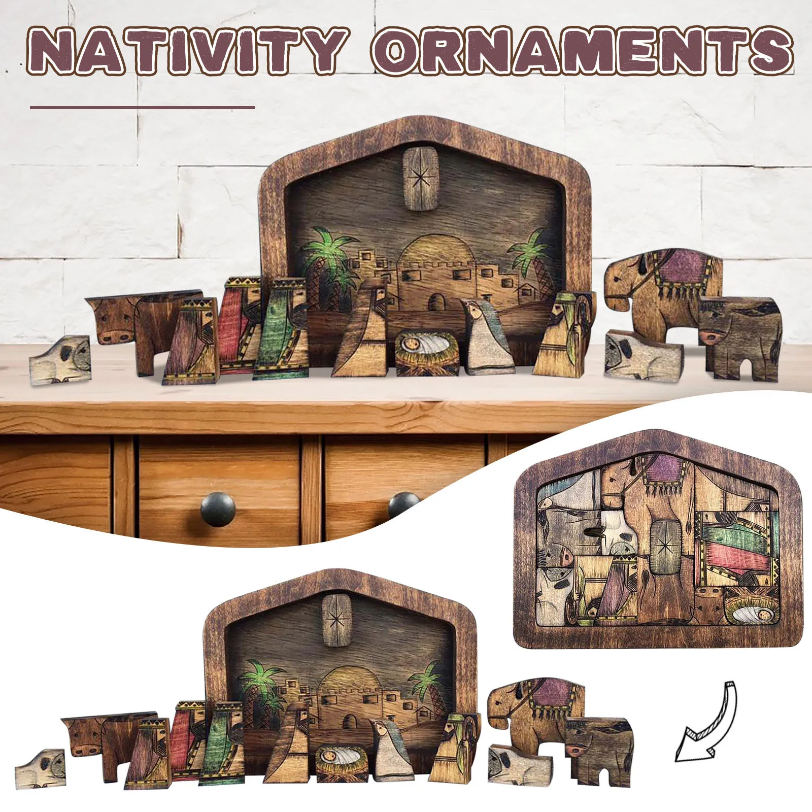 Wooden Jesus Puzzles Nativity Set Nativity Puzzle With Wood Burned Design Jigsaw Puzzle Game For Adults And Kids Desk Figurines