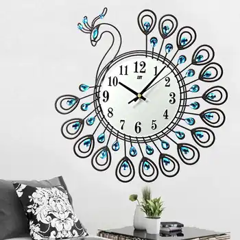 

Luxury Large Antique Diamond Peacock Wall Clocks Home Office Living Room Wall Clocks Unique Gift Home Decor DIY Decor 37cm