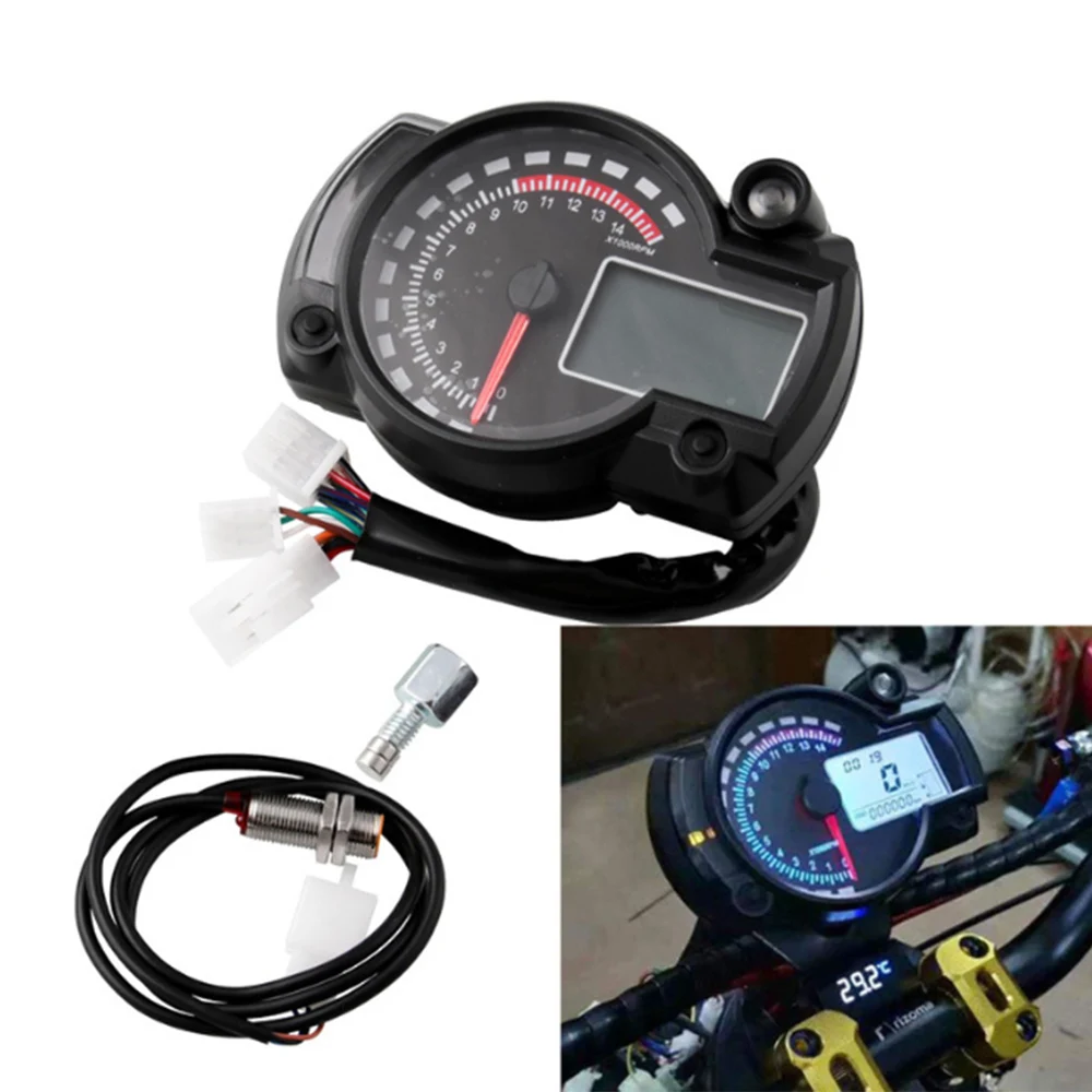 Motorcycle Odometer,Universal Motorcycle Speedometer Digital Colorful LCD Motorbike Speed Meter Tachometer W/Speed Sensor 