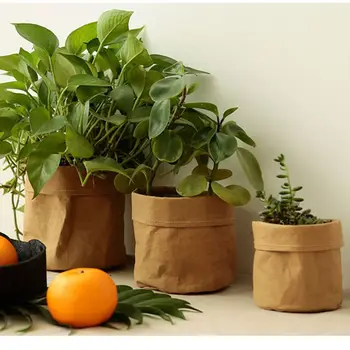 

Kraft Paper Flowerpot Creative Desktop Flower Pots Reusable Multi-function Home Storage Bag Organizer