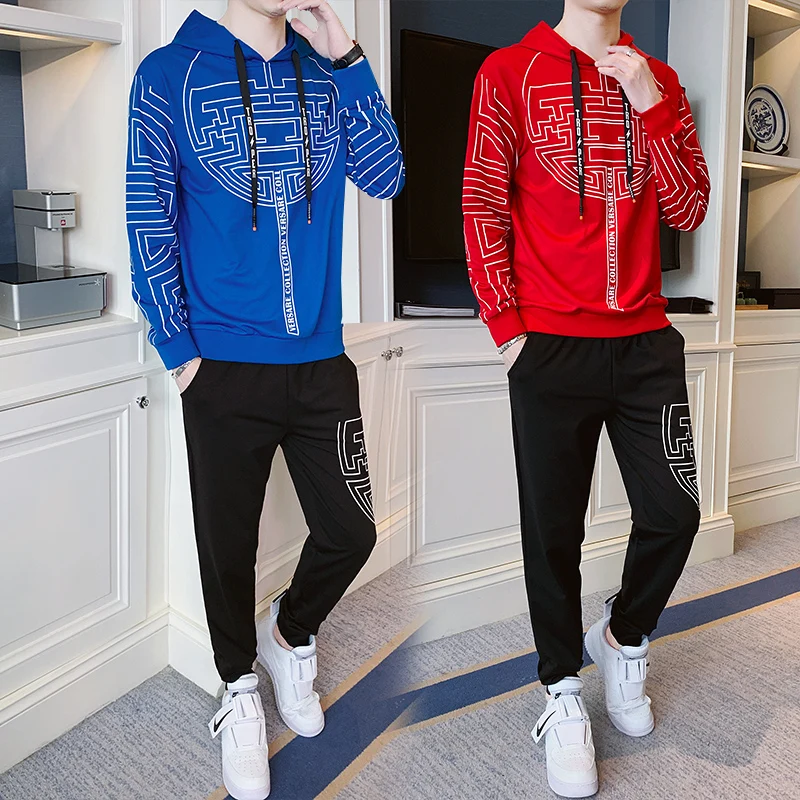Мужской спортивный костюм из 2 предметов повседневный с курткой и брюками на
