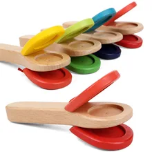 1 шт., Детские кастанеты, музыкальные звуковые игрушки, деревянные кастаньеты, ручка-клиппер, музыкальный инструмент, обучающая игрушка для малышей, случайный цвет