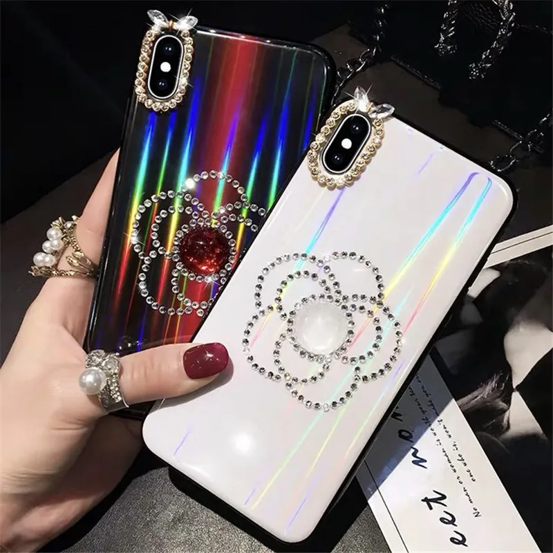 

case for iPhone 11 XR 7 8 11 Pro Max X XS Max Plus 6 6s cover Camellia Rhinestone Protection
