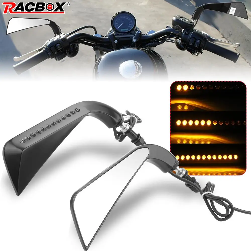 

1 Pair Motorcyle Side Mirrors 12 LED Alumimum LED turn signal rearview mirror Yellow flowing lamp For Herlay