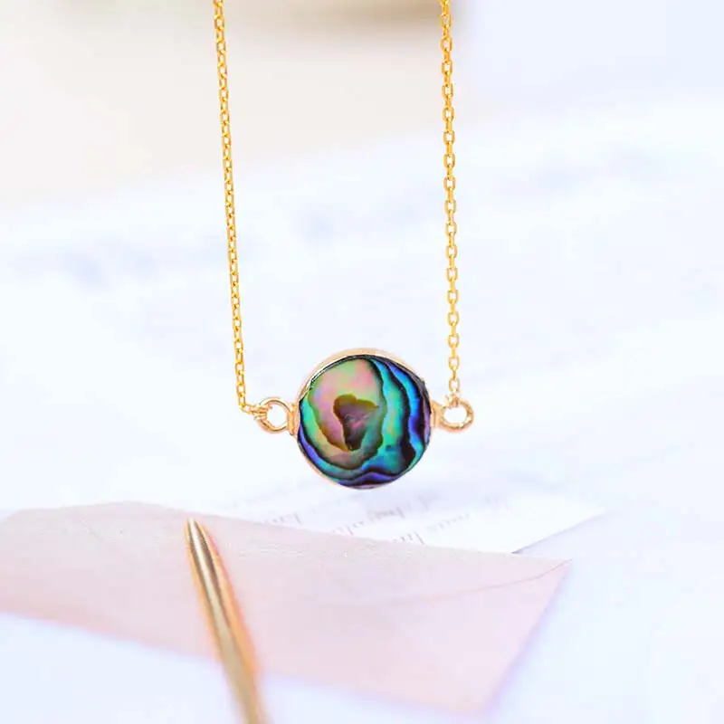 

DAIMI S925 Sterling Silver Necklace 12-13mm Abalone shell Pendant Silver Jewelry Women Gift