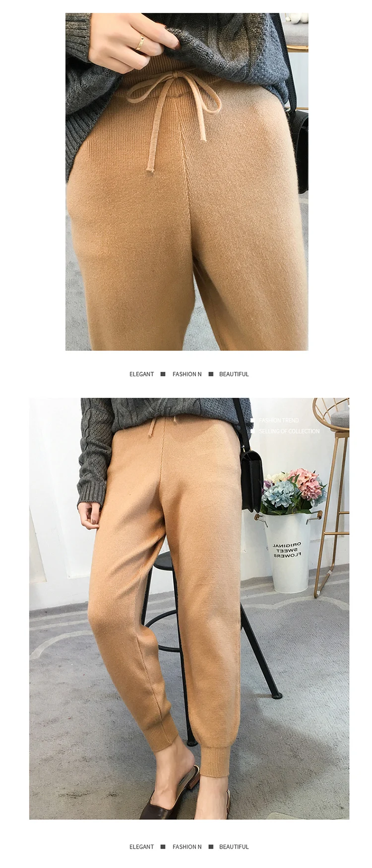 Pantalon Mujer, женские штаны, Новое поступление, на шнурке, плоская подошва, высокая, сплошная, камвольная, нет,, толстая, Вязанная, женская, теплая, шерстяная, Повседневная