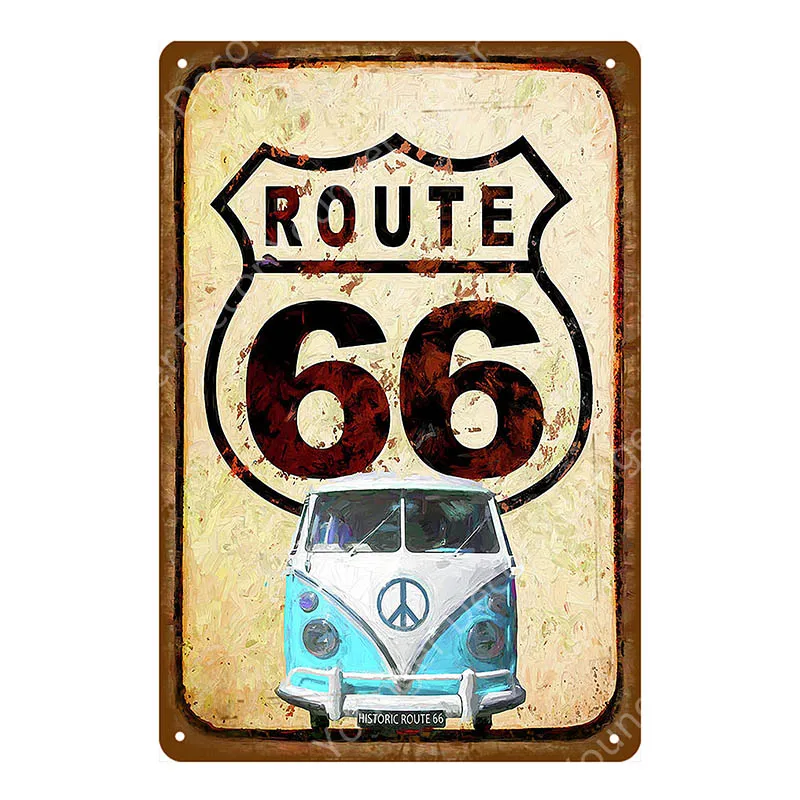 Старинный Route 66 металлическая пластина шоссе дорога автомобиль автобус оловянные знаки бар паб кафе домашний декор гараж настенная живопись американская табличка - Цвет: YD7777G
