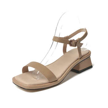 

2020 square Heel Fashion Sandals Ankle Strap Buckle Summer Ladies wedding Pumps Quality Sheepskin Hollow Women Shoes