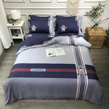 

2020 New Checker Design Cotton Sanding Fabric Bedding Set Quilt Cover Queen Size King Size Duvet Cover Set