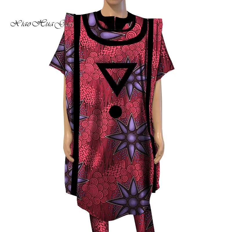 Dashiki Bazin Riche Ankara комплект из 3 предметов, короткий рукав, пальто и брюки, халат, африканская Повседневная Традиционная рубашка "Дашики", мужская одежда WYN566