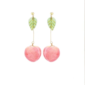 

Summer super fairy three-dimensional simulation peach belt hanging fruit pendant diy earrings pendant jewelry material 10pcs