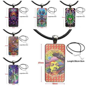 

For Unisex Gift Dmt Psychedelic Hallucinogen Lsd Acid Steel Color Glass Cabochon With Rectangle Shaped Pendant Choker Necklace
