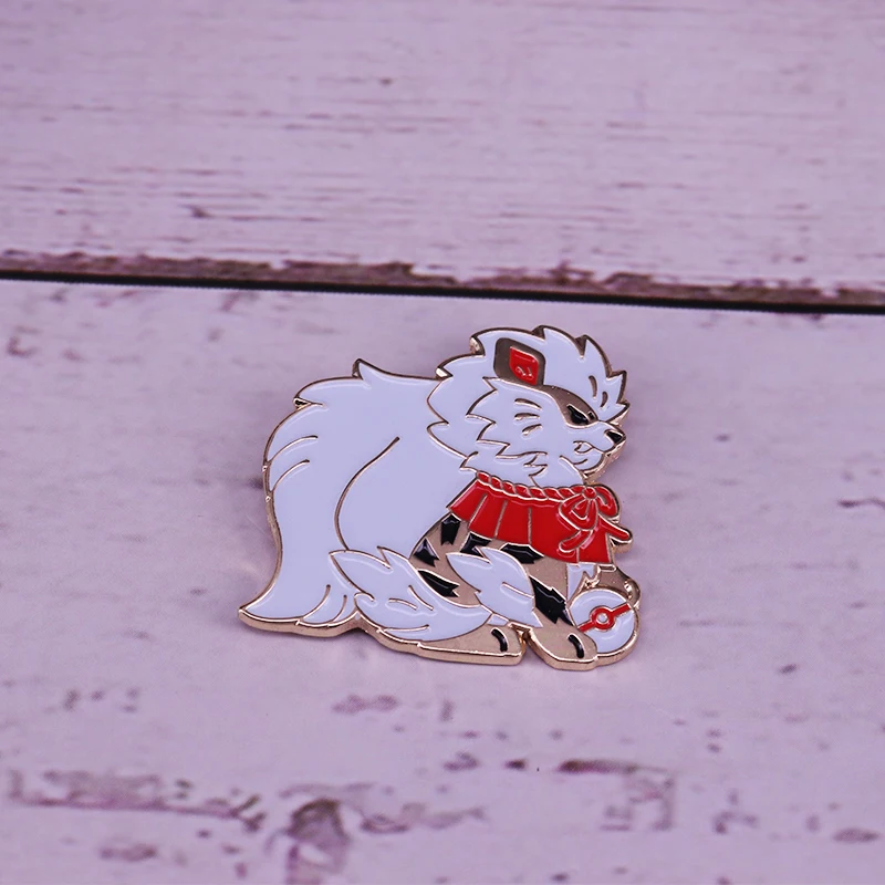 Arcanine Эмаль Булавка Блестящий китайский лев Шиши статуя значок Покемон булавка